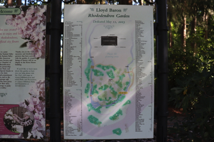 Sign at Lloyd Baron Rhododendron Garden – map and plant ID